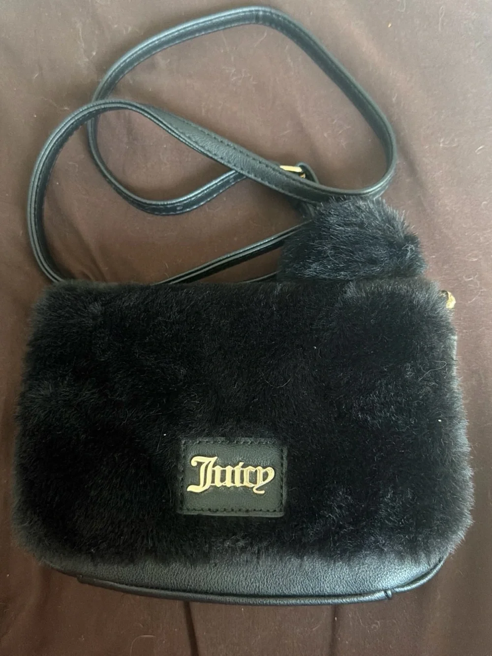 Juicy Couture Black Faux Fur Crossbody with Gold Logo